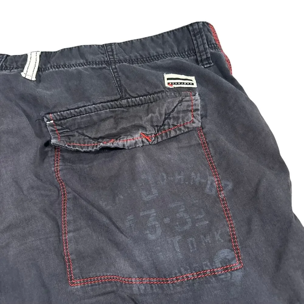 Y2K Sean John Baggy Cargo Shorts 36 Faded Black Skater Grunge Vintage Style